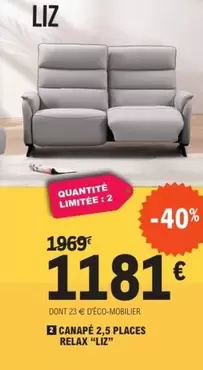 Canape 2.5 Places Relax offre à 1181€ sur E.Leclerc