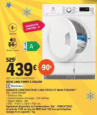 Electrolux - Sèche-linge Pompe A Chaleur offre à 439€ sur E.Leclerc