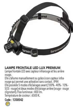 Lampe Frontale Led Lux Premium offre sur SAMSE