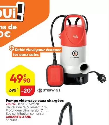 Pompe Vide-cave Eaux Chargées offre à 49,9€ sur Weldom