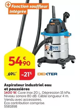 Dexter - Aspirateur Industriel Eau Et Poussières offre à 54,9€ sur Weldom