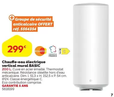 Equation - Chauffe-eau Électrique Vertical Mural Basic offre à 299€ sur Weldom