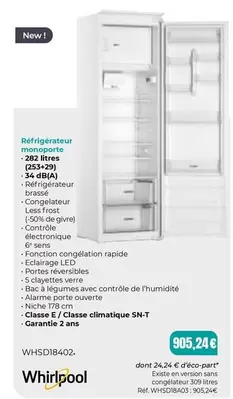 Whirlpool - Réfrigérateur Monoporte offre à 905,24€ sur SoCoo'c