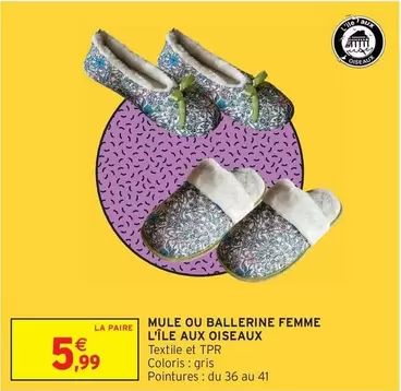 Mule Ou Ballerine Femme L'île Aux Oiseaux offre à 5,99€ sur Intermarché Hyper