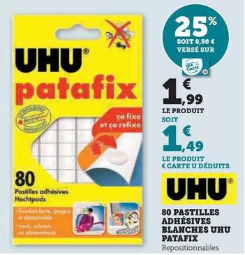 Uhu - 80 Pastilles Adhésives Blanches Patafix offre à 1,99€ sur Hyper U