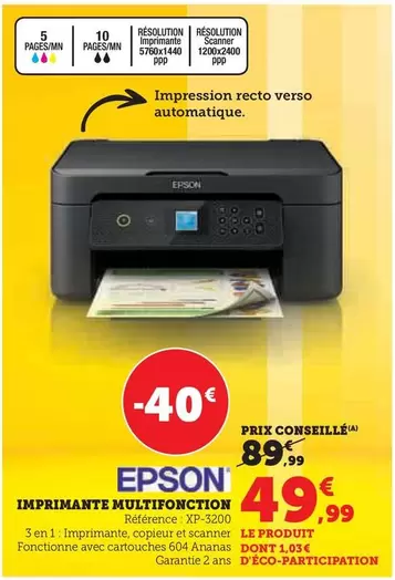 Epson - Imprimante Multifonction offre à 49,99€ sur Hyper U