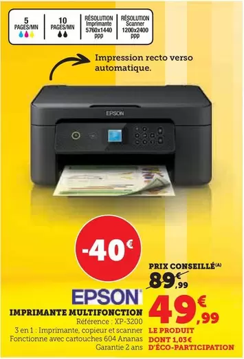 Epson - Imprimante Multifonction XP-3200 offre à 49,99€ sur Hyper U