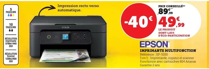 Epson - Imprimante Multifonction XP-3200 offre à 49,99€ sur Super U