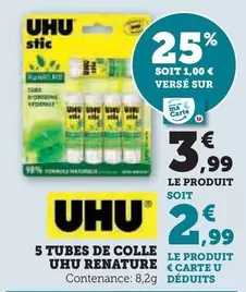 Uhu - Tubes De Colle Renature  offre à 3,99€ sur Super U