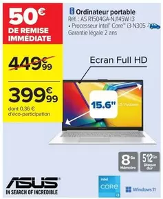 Asus - Ordinateur Portable offre à 399,99€ sur Carrefour Contact