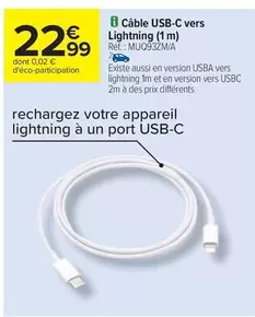 Câble Usb-c Vers Lightning offre à 22,99€ sur Carrefour Contact