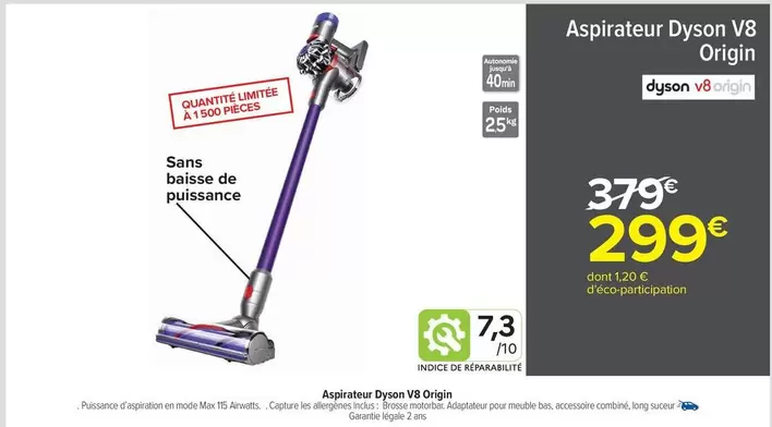 Dyson - Aspirateur V8 Origin offre à 299€ sur Carrefour Contact