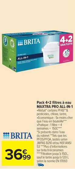 Brita - Pack 4+2 Filtres À Eau Maxtra Pro All-in-1 offre à 36,99€ sur Carrefour Market