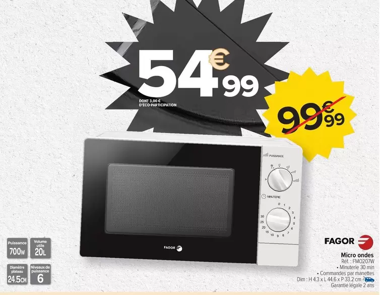 Fagor - Micro-ondes offre à 54,99€ sur Carrefour Market