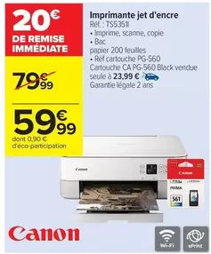 Canon - Imprimante Jet D'encre offre à 59,99€ sur Carrefour Drive