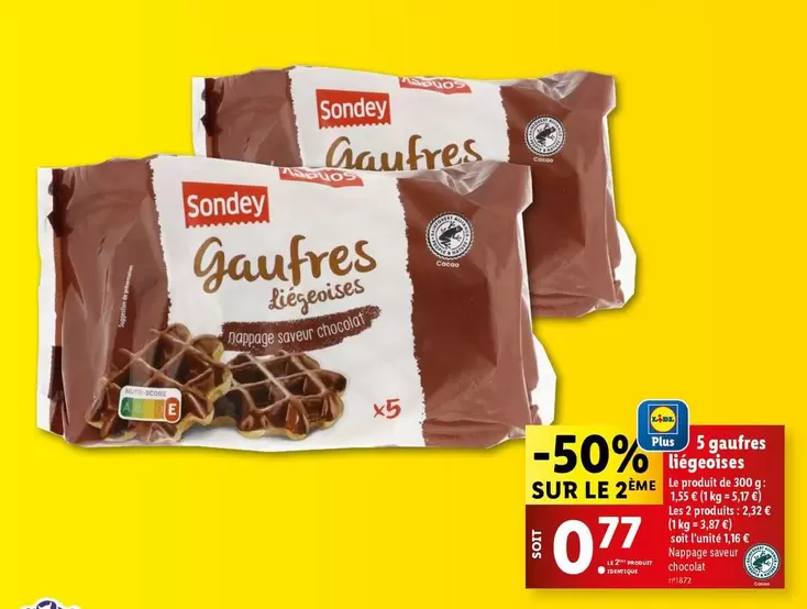 Sondey - 5 Gaufres Liegotes offre à 1,55€ sur Lidl