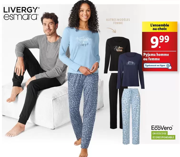 Livergy/Esmara - Pyjama Homme Ou Femme offre à 9,99€ sur Lidl