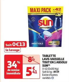 Sun - Tablette Lave-Vaisselle Tout En 1 Absolu offre à 5,41€ sur Auchan Supermarché