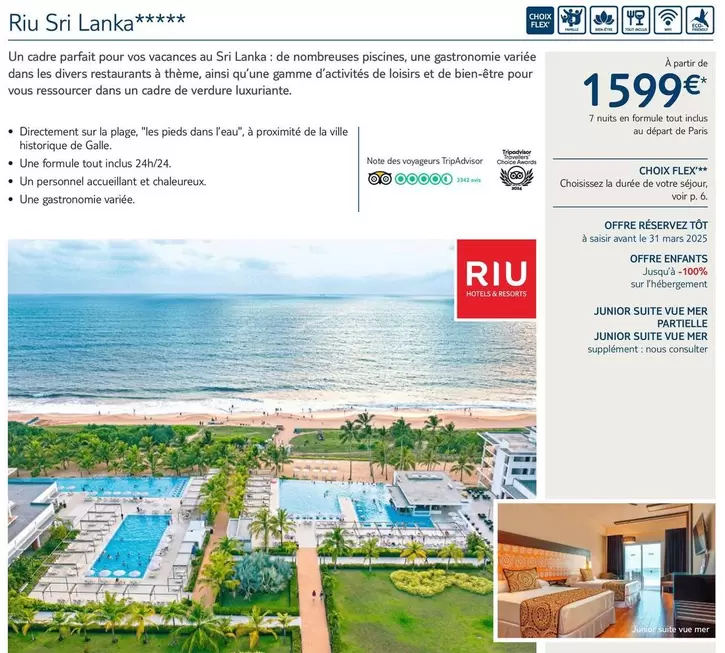 Riu Sri Lanka offre à 1599€ sur TUI