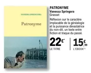 Grasset - Patronyme offre à 22€ sur E.Leclerc Espace Culturel