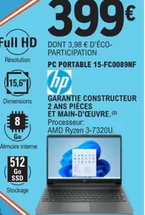 HP - PC Portable 15-FC0089NF offre à 399€ sur E.Leclerc