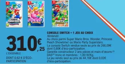 Nintendo - Console Switch + 1 Jeu Au Choix offre à 310,25€ sur E.Leclerc