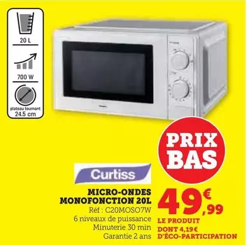 Micro-ondes Monofonction 20l offre à 49,99€ sur Hyper U