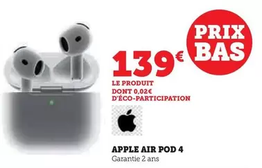 Apple - Air Pod 4 offre à 139€ sur Hyper U