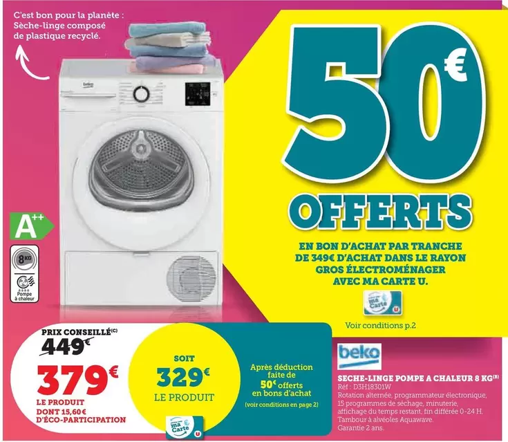 U - Seche Linge Pompe A Chaleur B/g00 offre à 379€ sur Super U