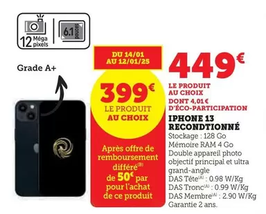 Ram - Iphone 13 Reconditionné offre à 449€ sur Hyper U