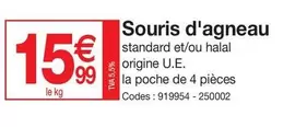 Souris D'agneau offre à 15,99€ sur Promocash