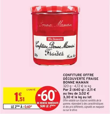 Bonne Maman - Confiture Offre Découverte Fraise offre à 1,51€ sur Intermarché Contact