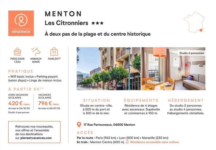 Menton Les Citronniers offre à 420€ sur Pierre & Vacances