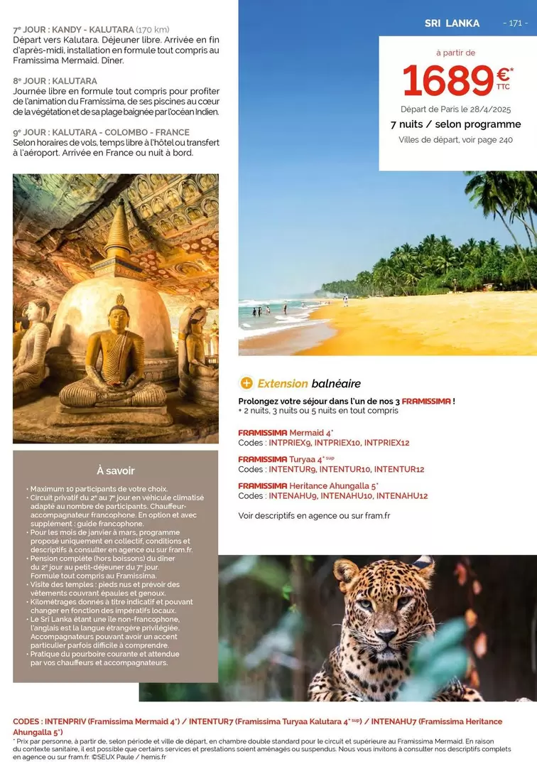 Sri Lanka offre à 1689€ sur Fram