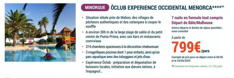 Minorque Ôclub Experience Occidental Menorca offre à 799€ sur Prêt à partir