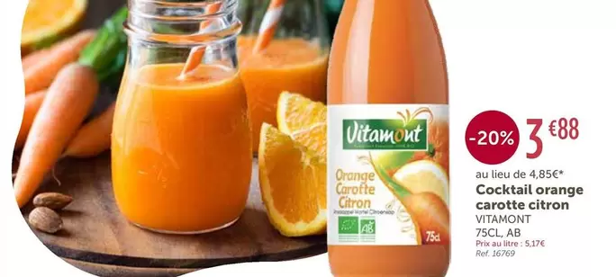 Vitamont - Cocktail Orange Carotte Citron offre à 3,88€ sur L'Eau Vive