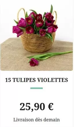 15 Tulipes Violettes offre à 25,9€ sur Florajet