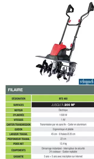 Scheppach - Motobineuses Filaire MTE 460 offre sur Point Vert