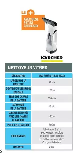 Kärcher - Nettoyeur Vitres WV2 PLUS N (1.633-642.0) offre sur Point Vert