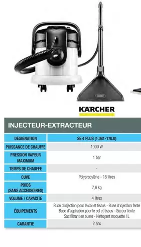 Kärcher - Injecteur-Extracteur SE 4 Plus (1.081-170.0) offre sur Point Vert