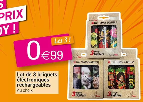 Lot De 3 Briquets Éléctroniques Rechargeables offre à 0,99€ sur KANDY