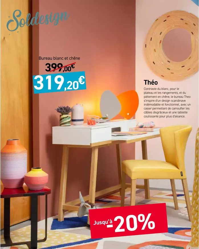 Théo Bureau Blanc Et Chêne offre à 319,2€ sur Habitat