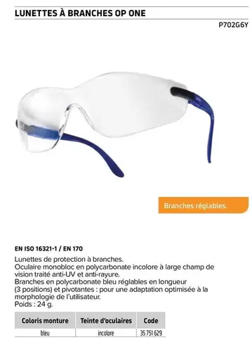 Opsial - Lunettes À Branches Op One offre sur Prolians