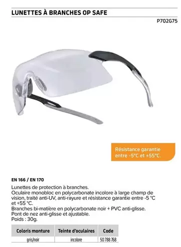 Opsial - Lunettes À Branches Op Safe offre sur Prolians