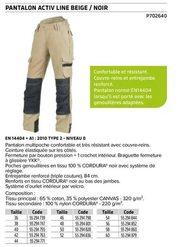 Pantalon Activ Line Beige/Noir offre sur Prolians
