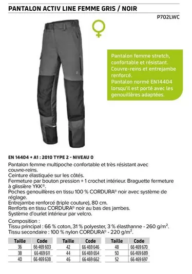 Pantalon Activ Line Femme Gris/Noir offre sur Prolians