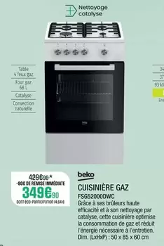 Beko - Cuisinière Gaz FSG52000DWC offre à 349,9€ sur Extra