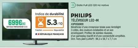 Philips - Téléviseur Led 4K 43PUS8909  offre à 699€ sur Extra