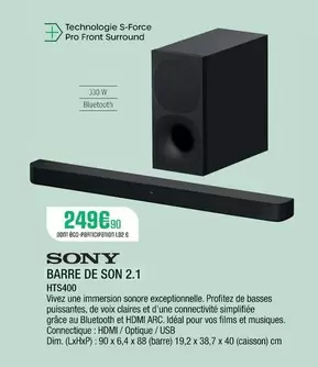 Sony - Barre De Son 2.1 HTS400  offre à 249,9€ sur Extra