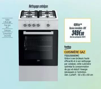 Beko - Cuisinière Gaz FSG52000DWC  offre à 349,9€ sur Proxi Confort